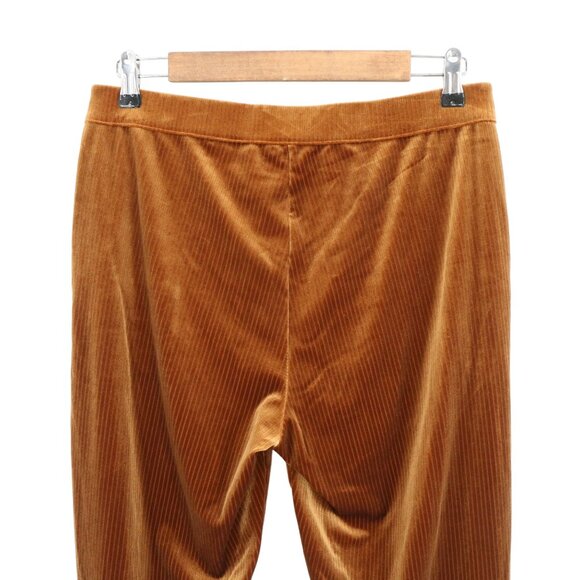 Good American Copper Brown Striped High Waisted Soft Shiny Velour Pants L 3 - Picture 5 of 6